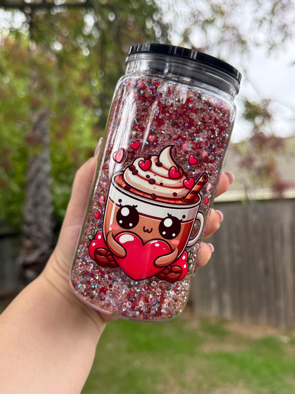 Latte Acrylic Tumbler Cup: Crystal Stones & Reusable Straw - 16 oz