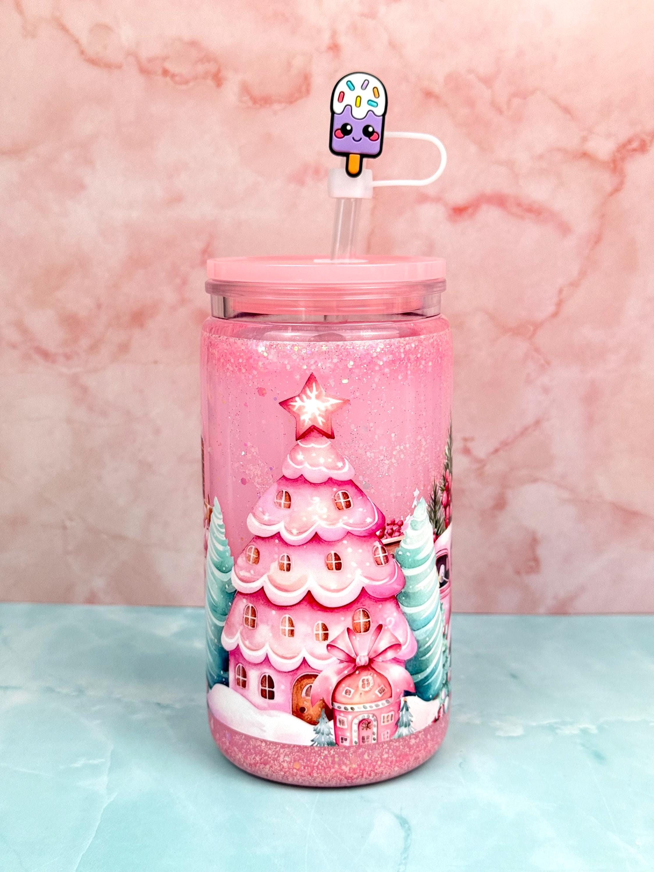 Christmas Tree Tumbler, Festive Acrylic Cup with Lid & Straw