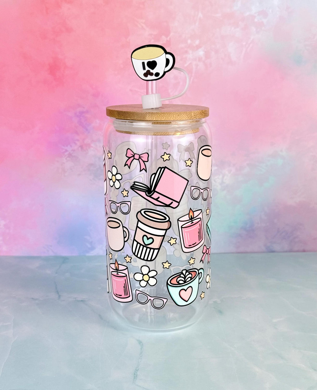 Bookish Flirt Glass Cup with Bamboo Lid & Reusable Straw 16 oz