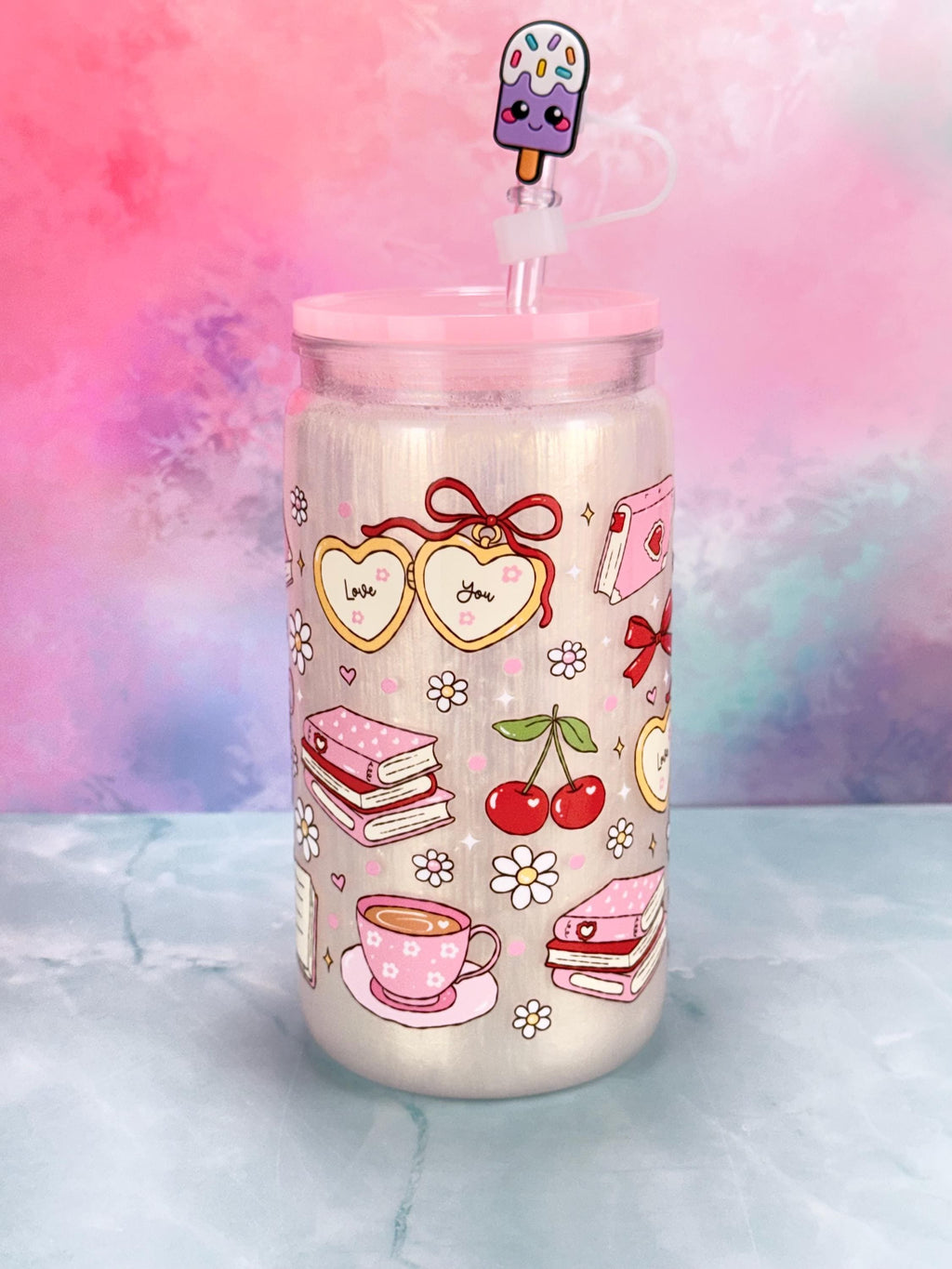 Snow Globe Acrylic Tumbler: Bloom & Brew, Reusable Iced Coffee Cup 16 oz