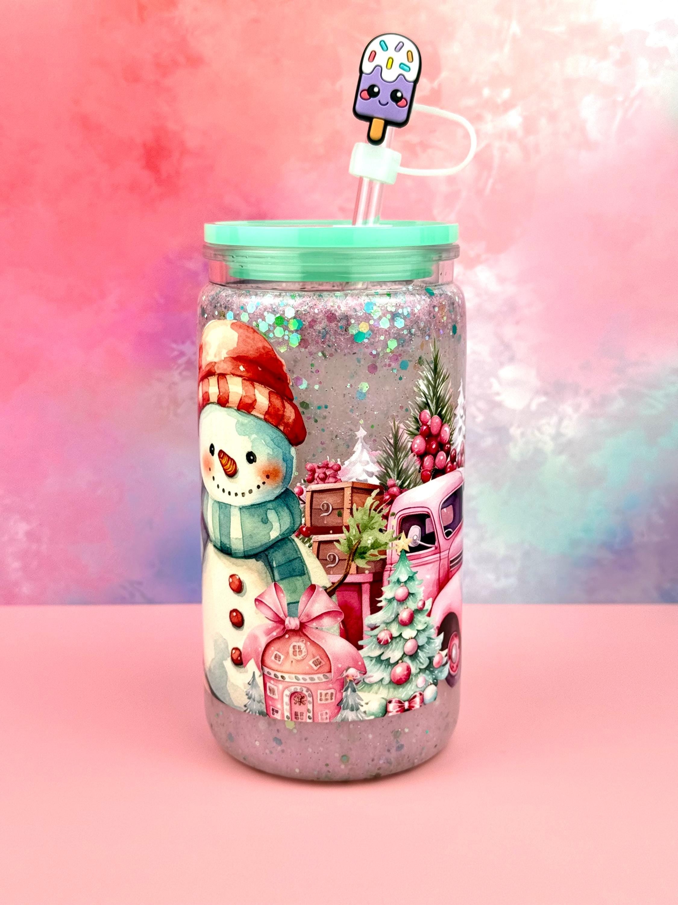 Snowman Tumbler: 16 oz Acrylic Cup with Reusable Straw