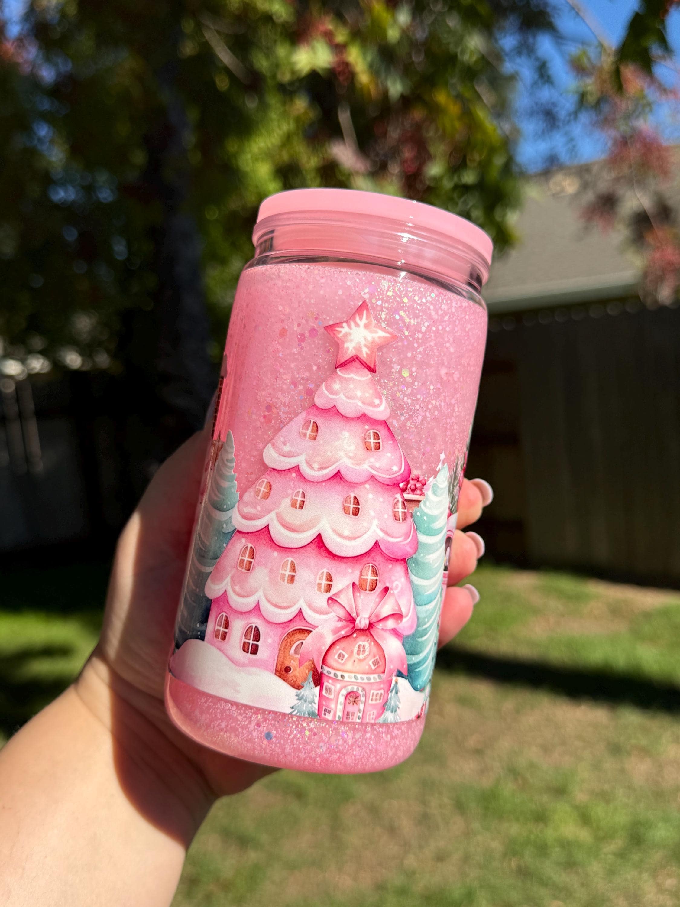 Christmas Tree Tumbler, Festive Acrylic Cup with Lid & Straw