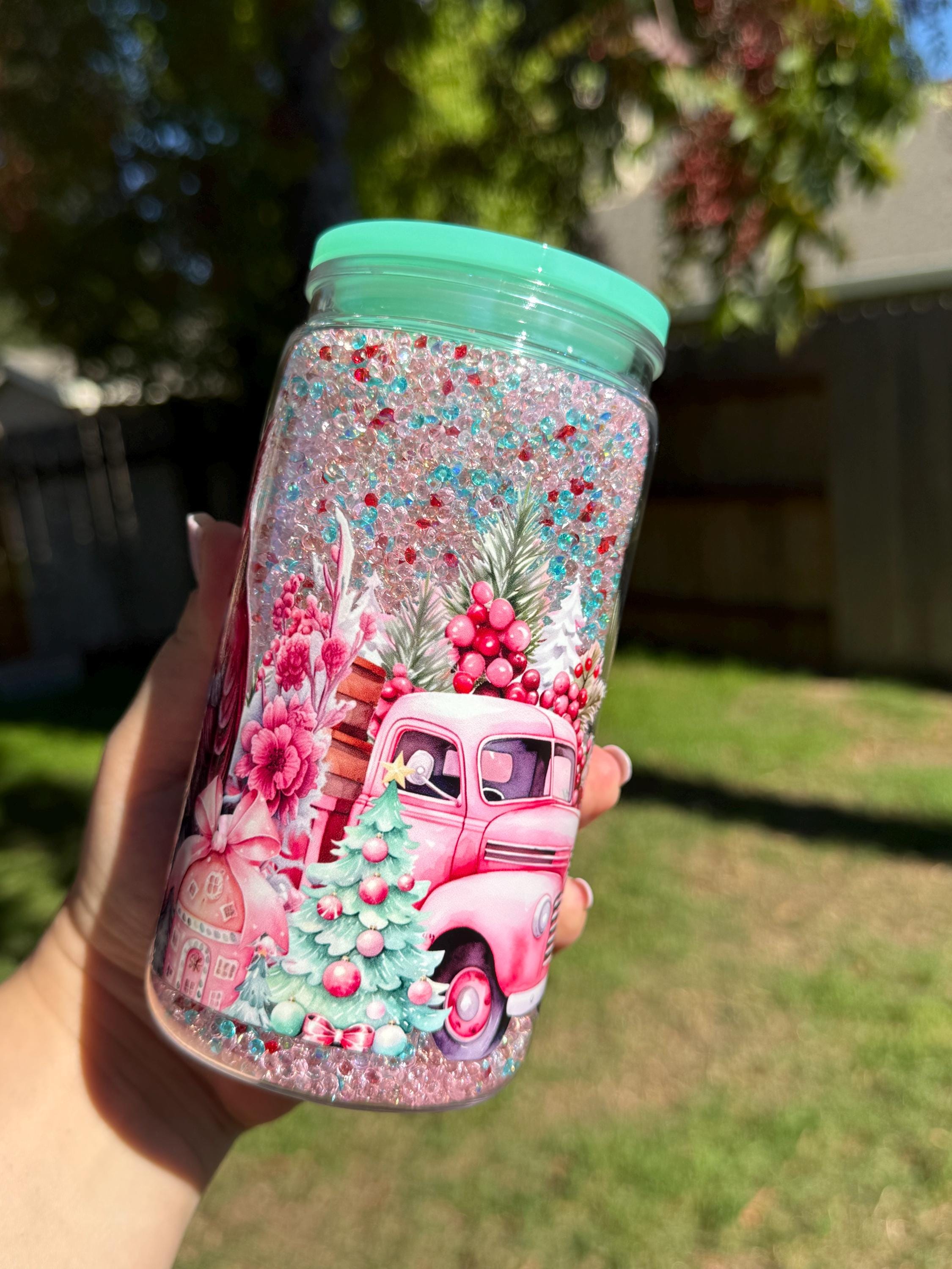 Christmas Bird Crystal Acrylic Tumbler: Sparkling Holiday Cup with Straw, 16 oz