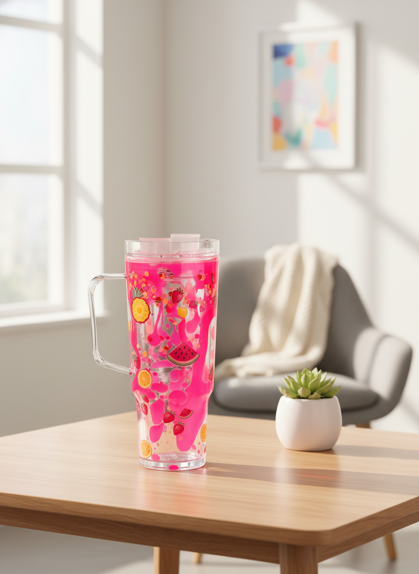 Pink Fruits Lava Drip Tumbler lifestyle shot