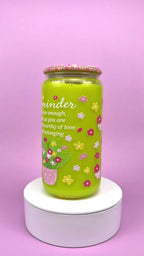 Reminder Flowers Glass Cup 16oz — Lid & Straw