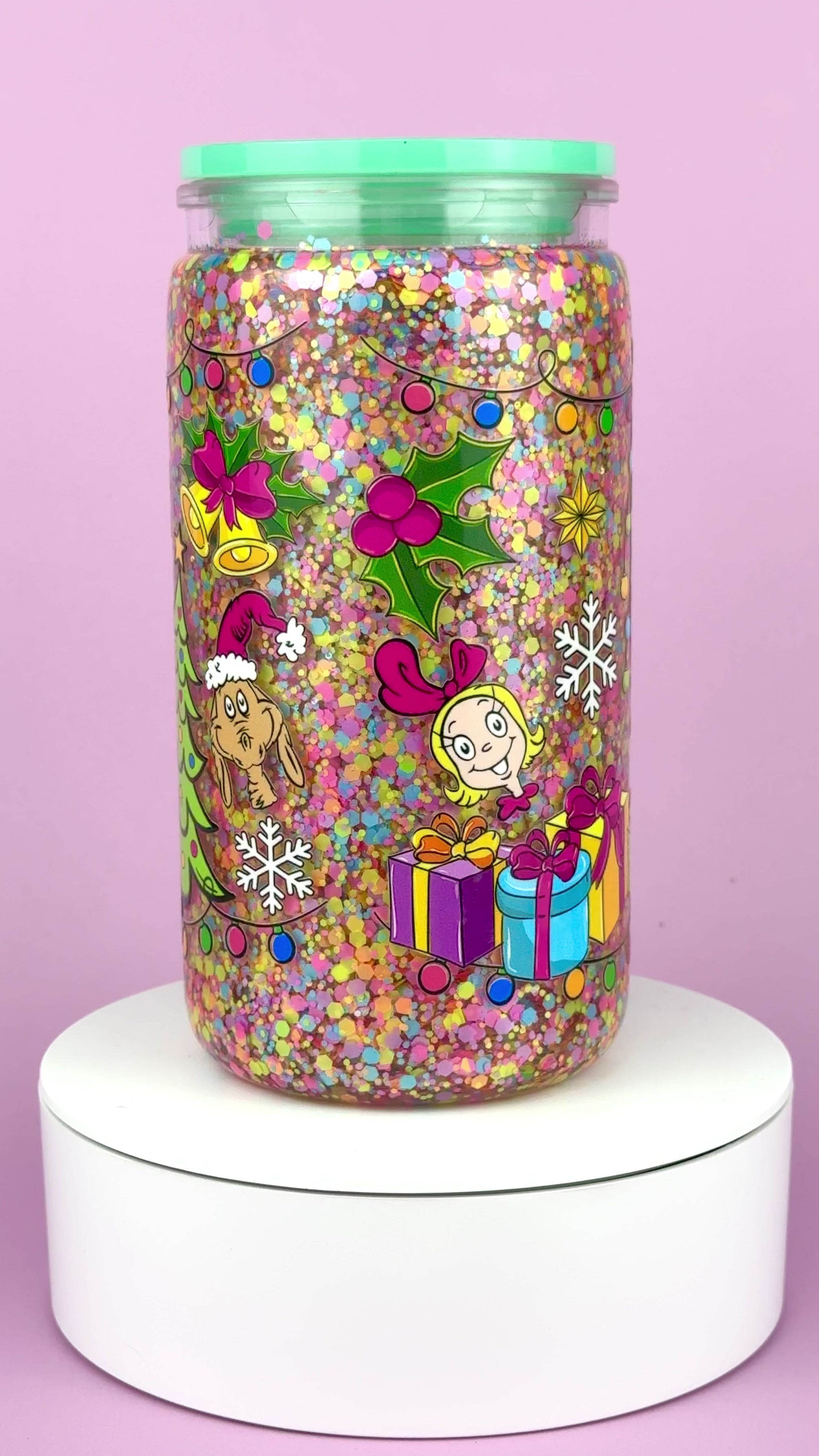 Grinchams Snow Globe Tumbler 16oz — Lid & Straw video