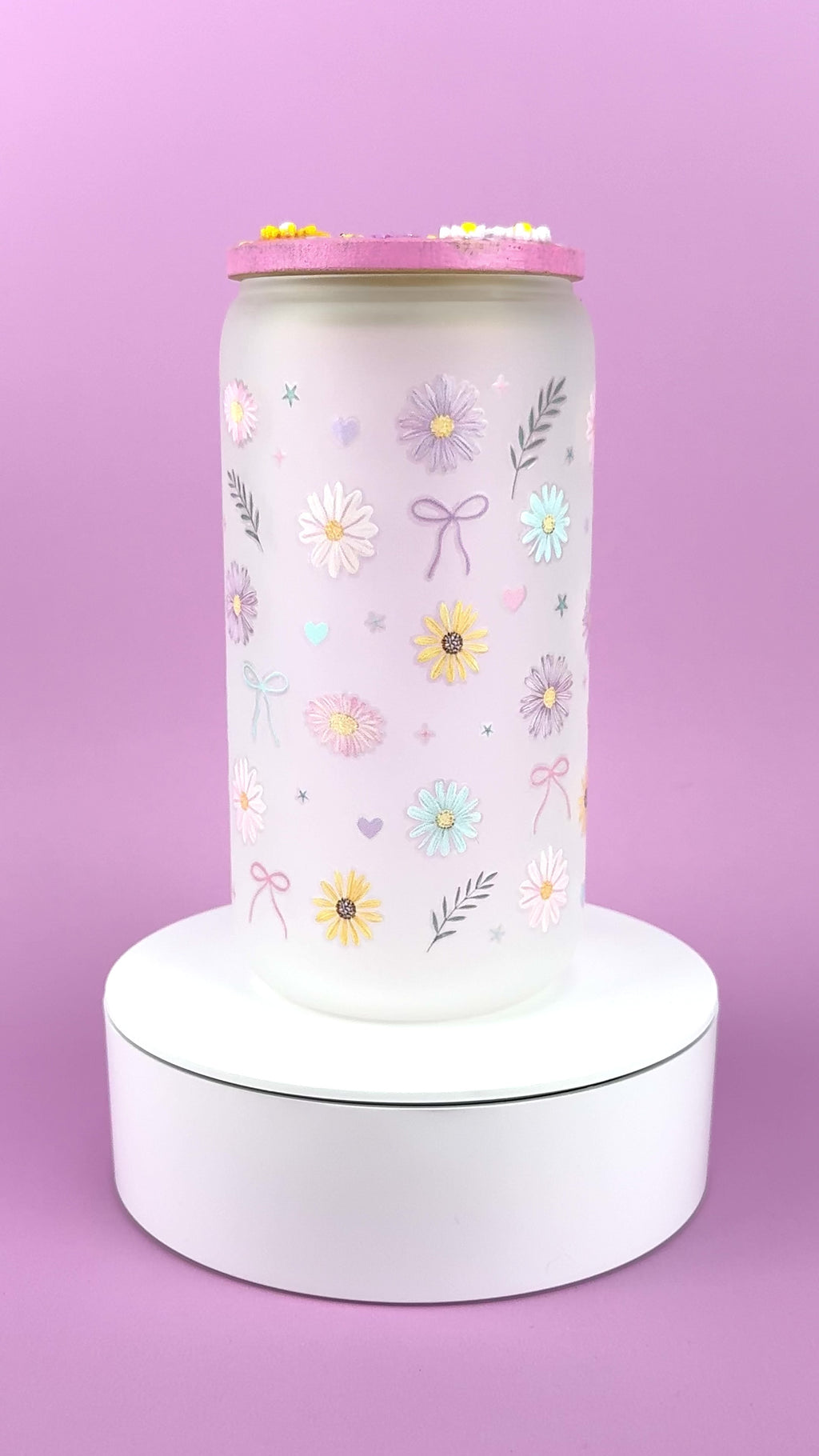 Flowers Snow Globe Glass Cup 16 oz — Matte Glass with Floral Lid Outside video