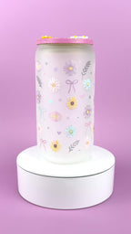 Flowers Snow Globe Glass Cup 16 oz — Matte Glass with Floral Lid Outside video