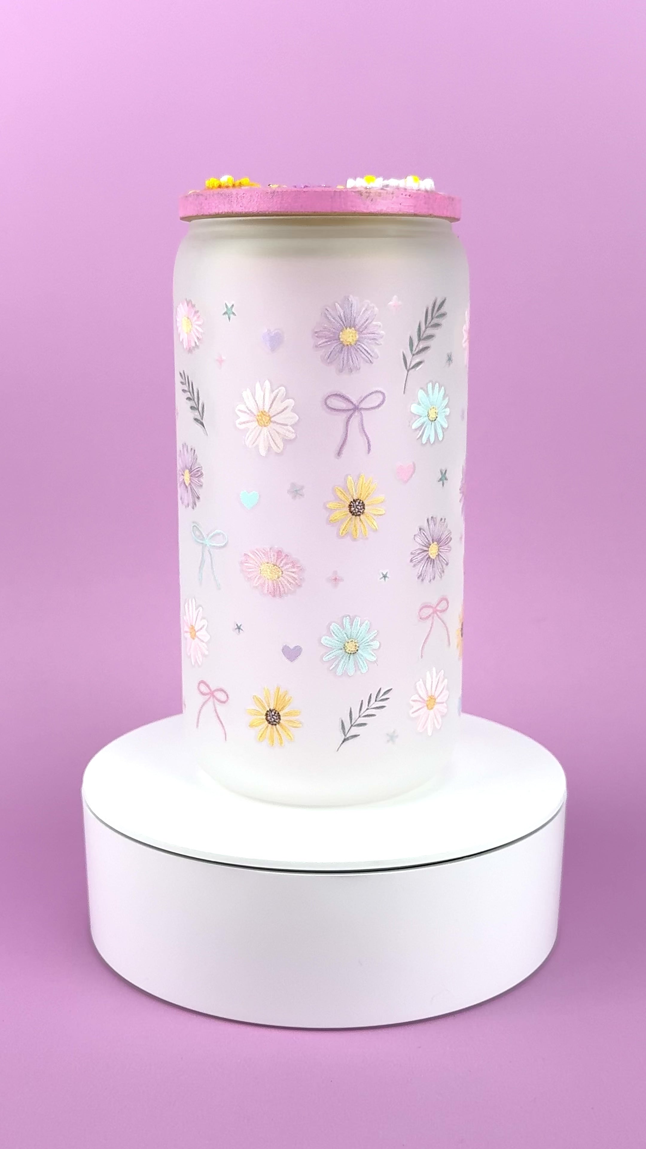 Flowers Snow Globe Glass Cup 16 oz — Matte Glass with Floral Lid Outside video