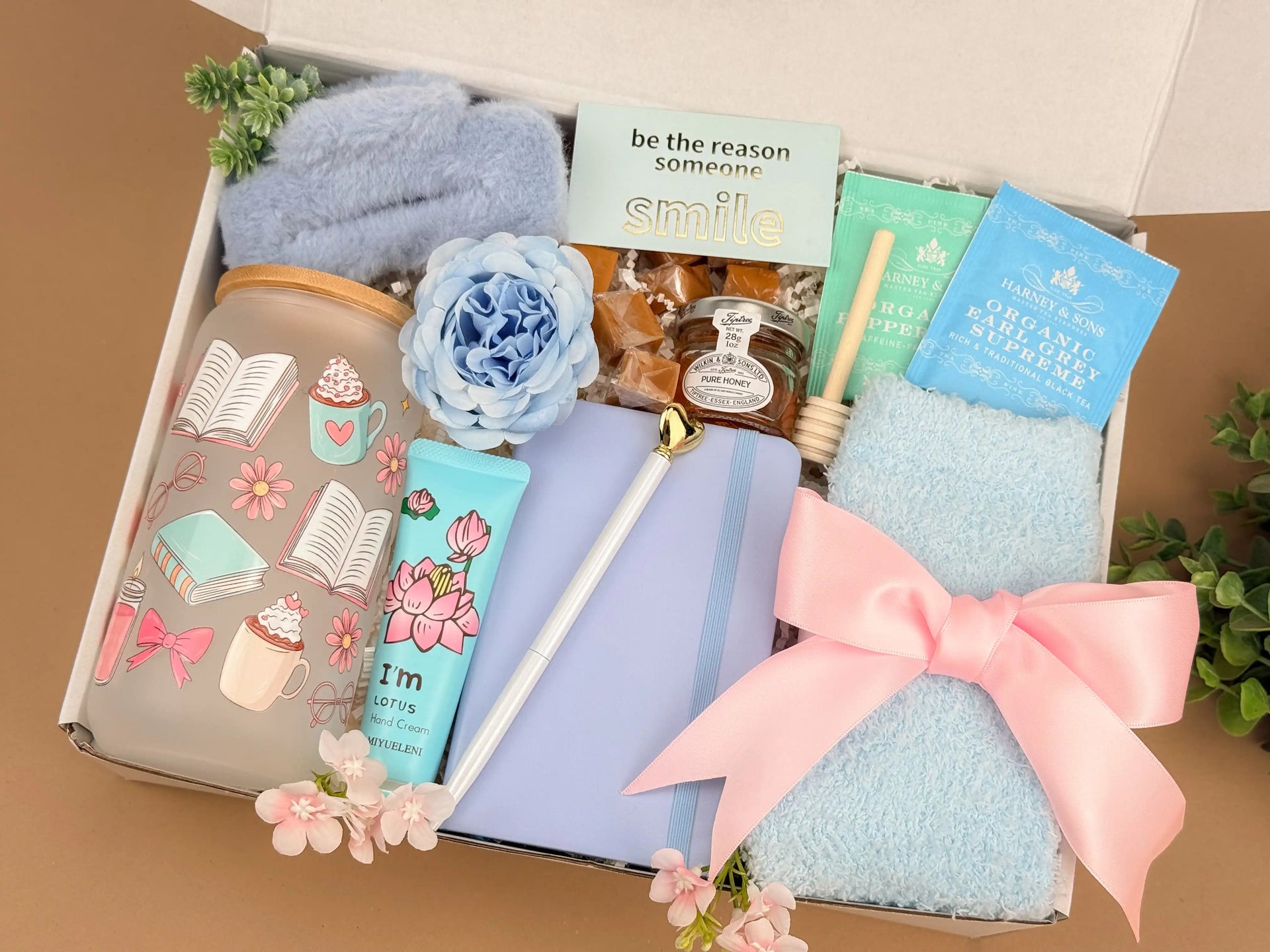 Tranquil Blue Gift Box – Handmade Cozy Self-Care Set with Tumblers & Tea, Perfect for Relaxation Image 2